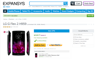Buy an unlocked LG G Flex 2 for $329.99 from Expansys-usa.com