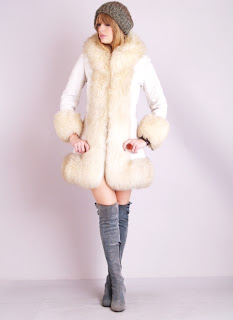 Vintage white Lilli Ann shearling princess coat with fluffy fur collar and cuffs