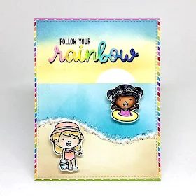 Sunny Studio Stamps: Coastal Cuties Rainbow Word Die Customer Card by Kari V