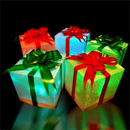 9 Christmas Holiday LED Light Up Gift Box Ornaments (slow color change)