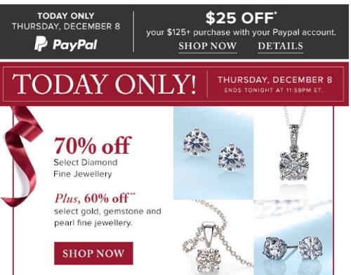 Hudson's Bay 70% Off Diamond Fine Jewellery + 60% Off Gold Gemstone & Pearl Fine Jewellery + $25 Off Paypal Special Offer