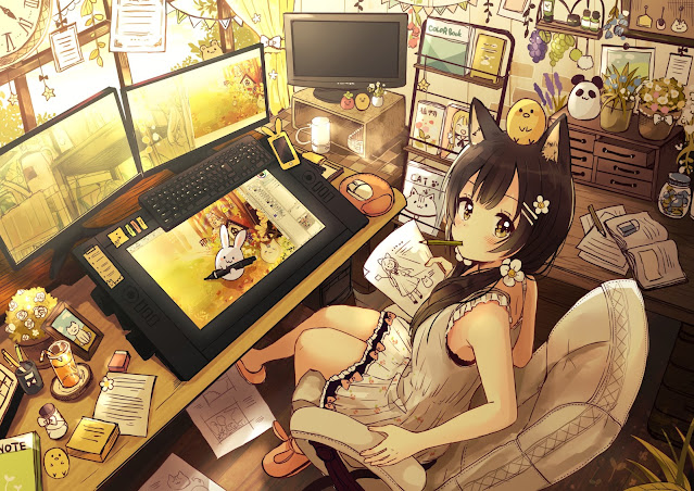 Nekomimi using a computer desktop wallpaper