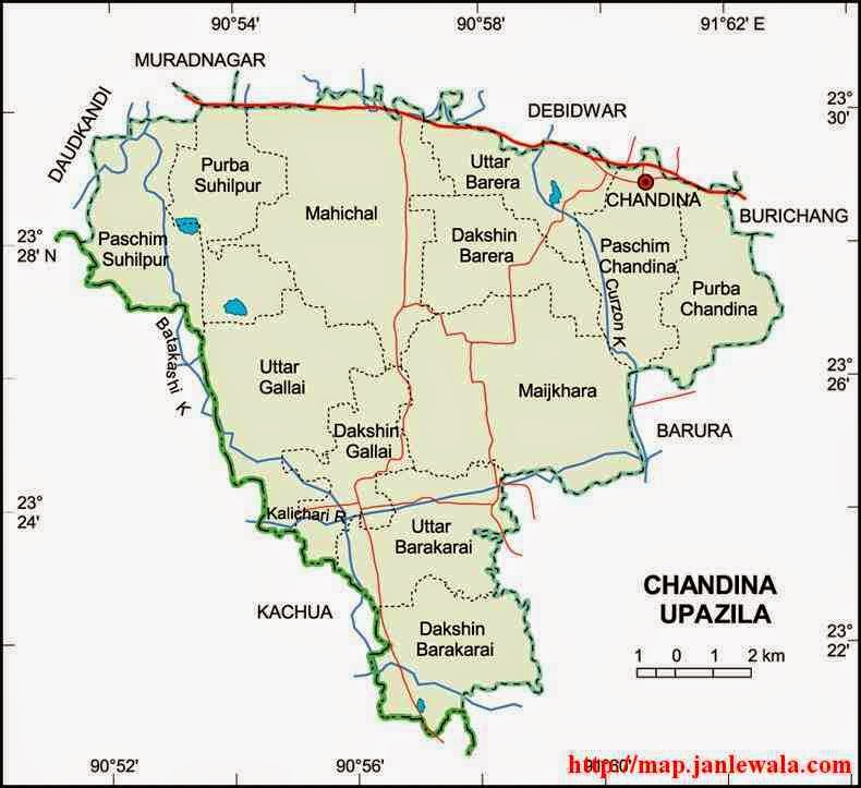 chandina upazila map of bangladesh