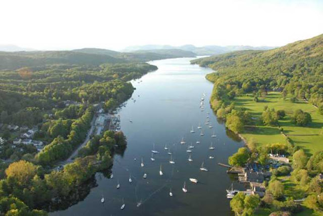 View of Windermere, Lake District, UK from a hot air balloon