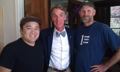 On the set of An Honest Liar, Drew Sugimoto (left), Bill Nye the Science Guy (center), Duane Andersen (right)