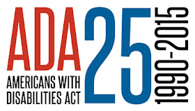 Logo in black, blue, and red reading ADA 25 - Americans with Disabilities Act - 1990-2015