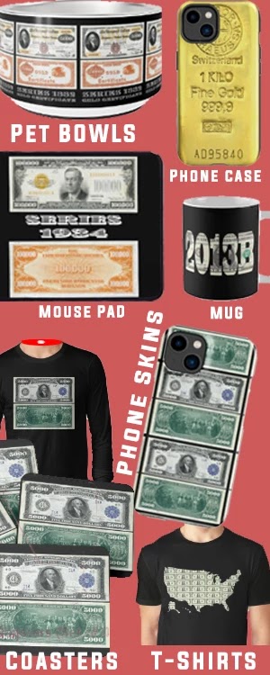 Currency themed designs on over 90 products