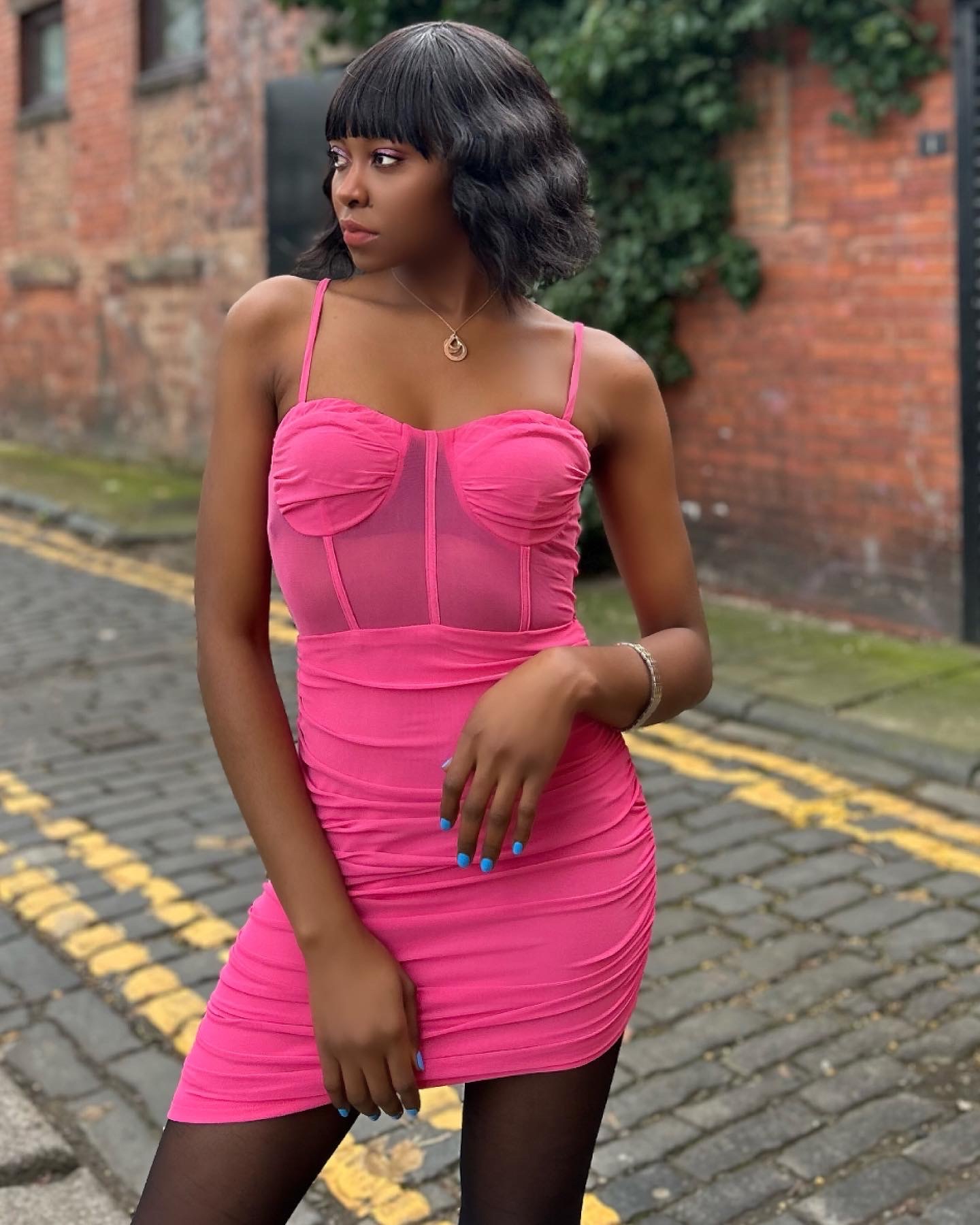 Two ways to style the Femmeluxe Pink Mesh Ruched Corset Strappy Bodycon Mini Dress