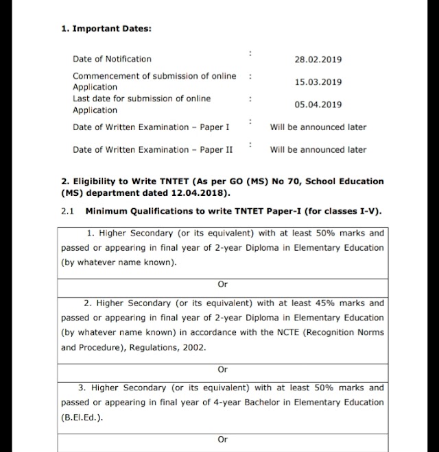 FLASH NEWS : TNTET EXAM 2019 ANNOUNCED BY TRB 