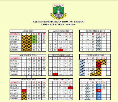  dipergunakan sebagai pedoman dalam proses kegiatan belajar mengajar sekolah Kalender Pendidikan 2019/2020 Banten (Excel, PDF)