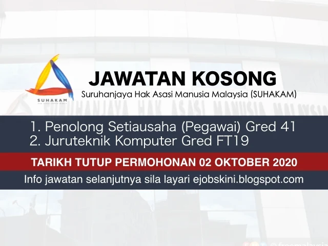 Jawatan Kosong SUHAKAM Oktober 2020