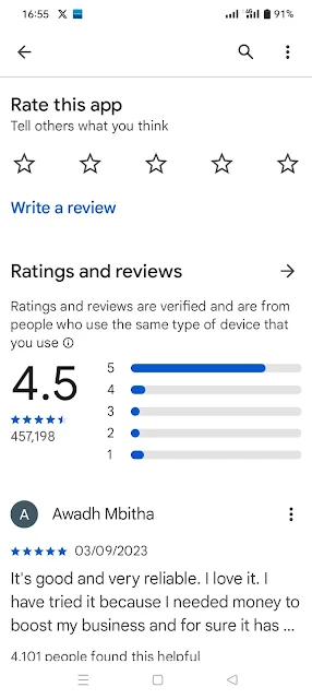 Tala reviews screenshot