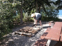electric chain saw hooked up to the MoHo with the generator going!