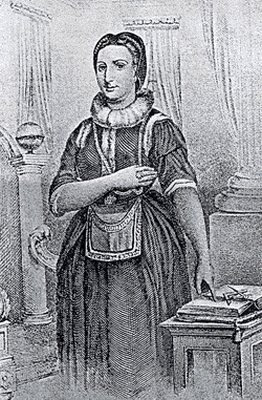 Gravura retratando a primeira mulher na maçonaria