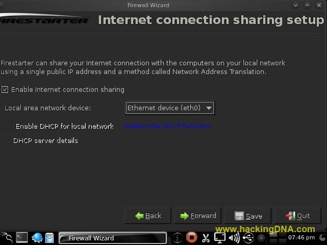 Internet connection sharing setup