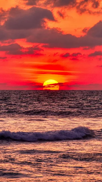 Free Wallpaper Red Horizon Sky Sunset Ocean