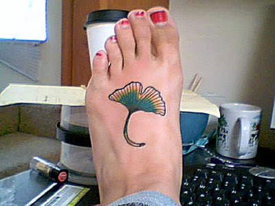 Krystal has a Ginkgo leaf tattoo on her foot. Read more about it here.