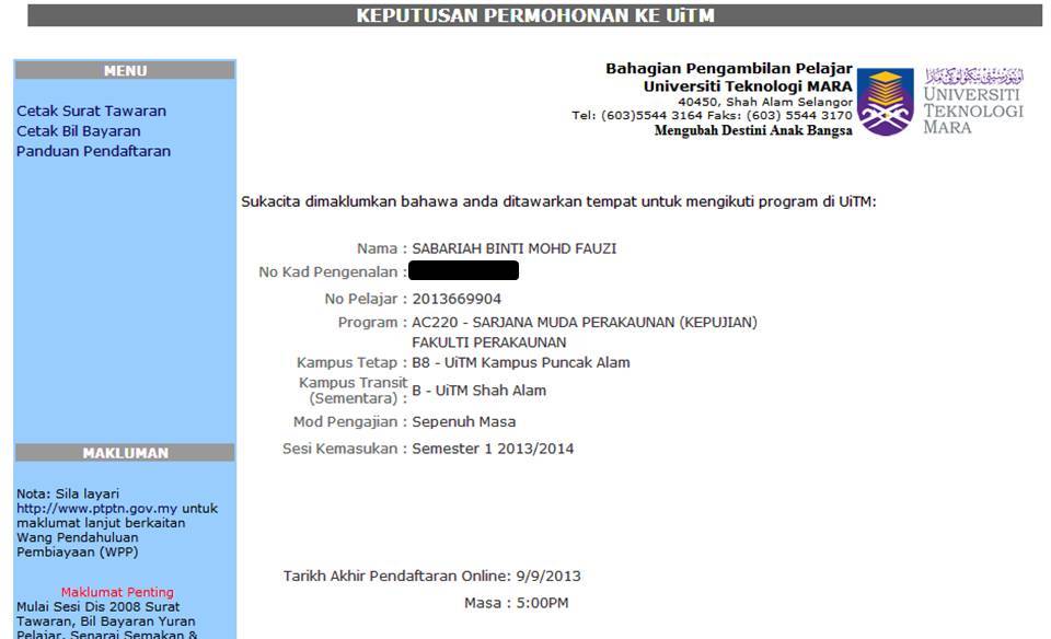 Surat Rasmi Rayuan Ke Uitm - Rasmi B