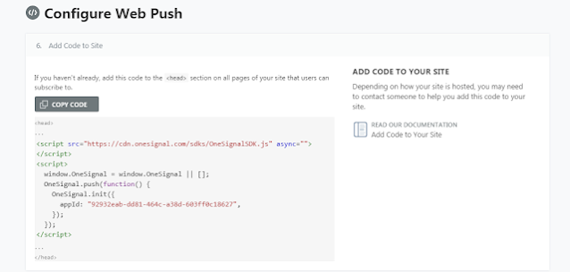 Onesignal push notification siteye eklenecek kodlar
