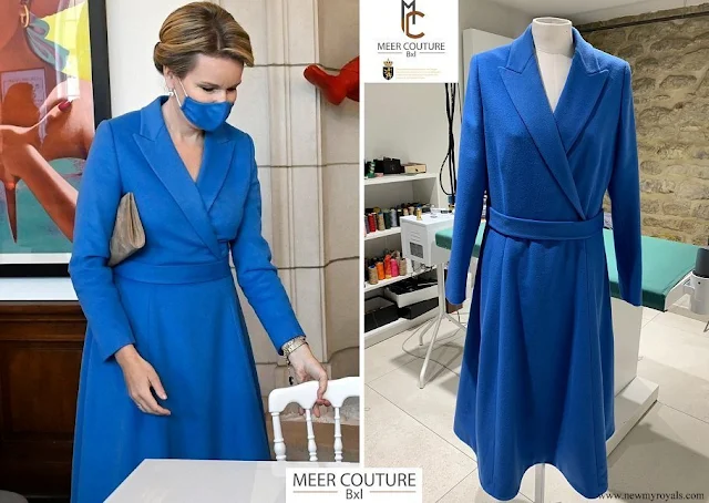 Queen Mathilde wore Meer Couture Brussels Saïd Meer Blue Dress Coat