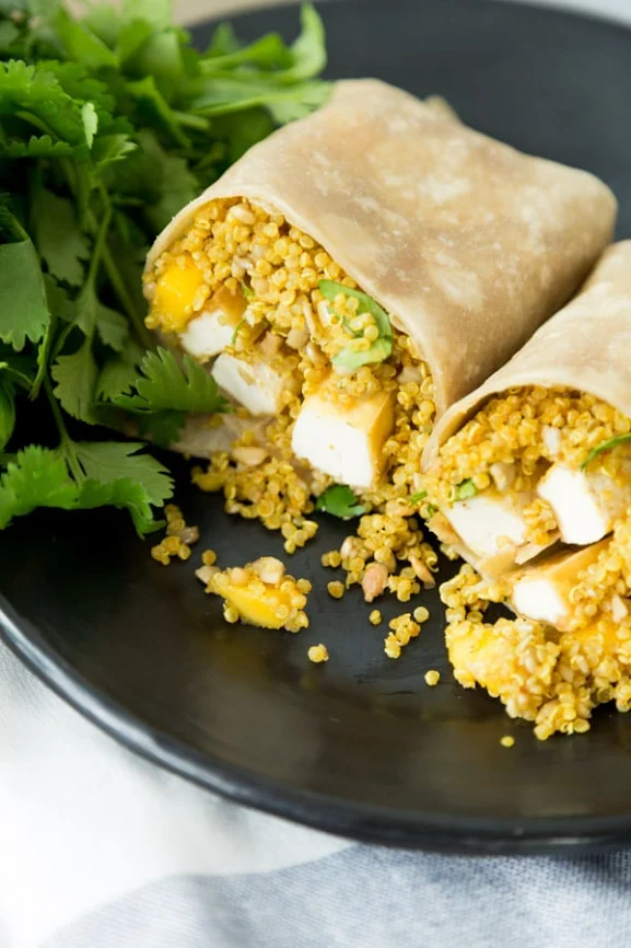 Curried Quinoa Mango and Tofu Wraps