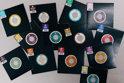 Seven inch singles from Batov Records spread out on the floor.