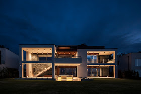 Modern home at night 
