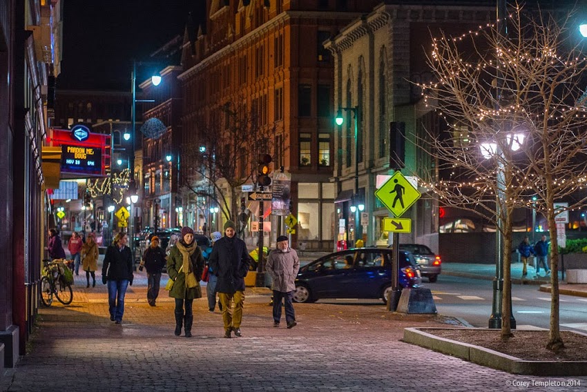 Portland, Maine Downtown Sidewalk at night November 2014 photo by Corey Templeton