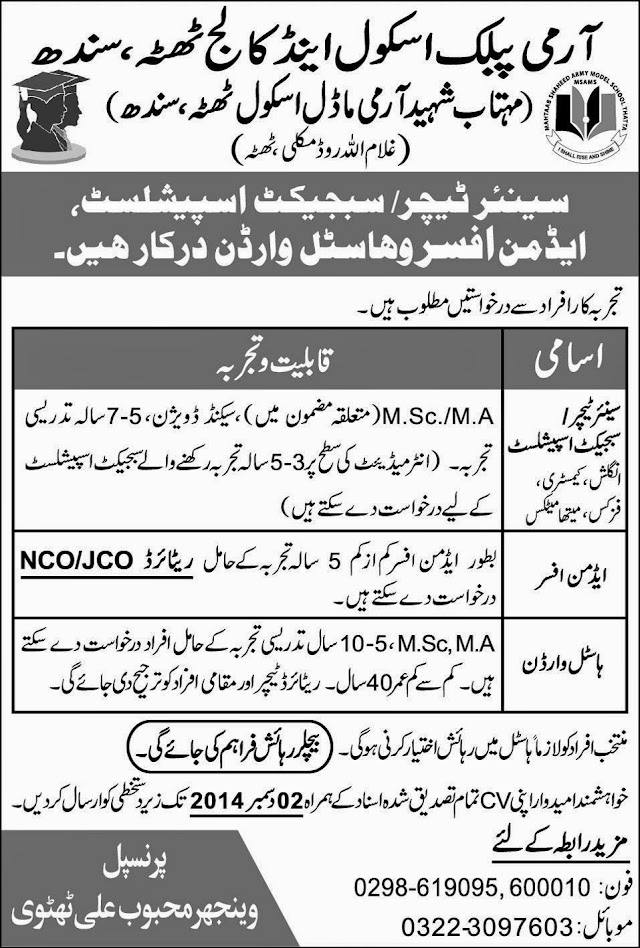 Teaching Jobs Army Public School & College 