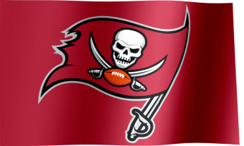 The waving fan flag of the Tampa Bay Buccaneers with the logo (Animated GIF)