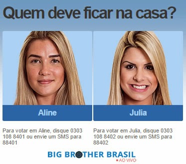 Votações BBB 15 - Aline ou Julia?