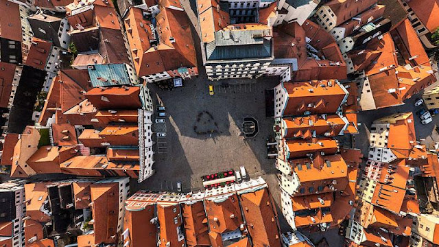 Cesky Krumlov, Czech Republic Aerial view
