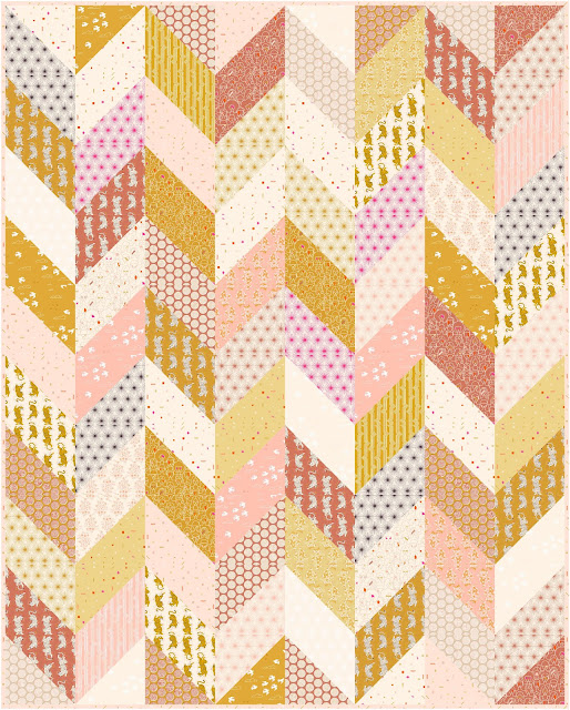 Scrappy Herringbone quilt pattern in Sunbeam fabric from Ruby Star Society