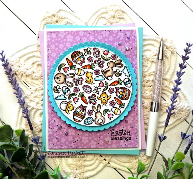 Easter Blessings Card by Larissa Heskett for Newton's Nook Designs using Spring Roundabout Stamp Set, Circle Frames Die Set, Spring Blooms Patterned Paper Pad, Easter Lily Stamp Set