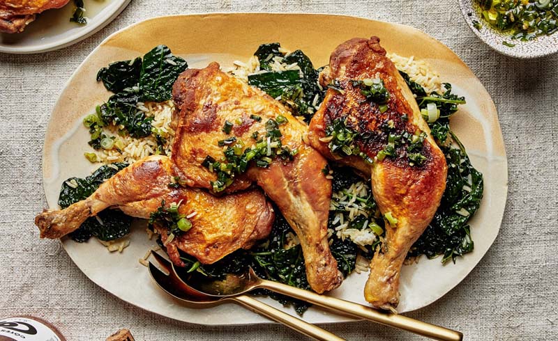 Chicken with Schmaltzy Rice and Kale