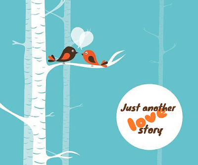 Love story of two birds sitting in a branch of a tree