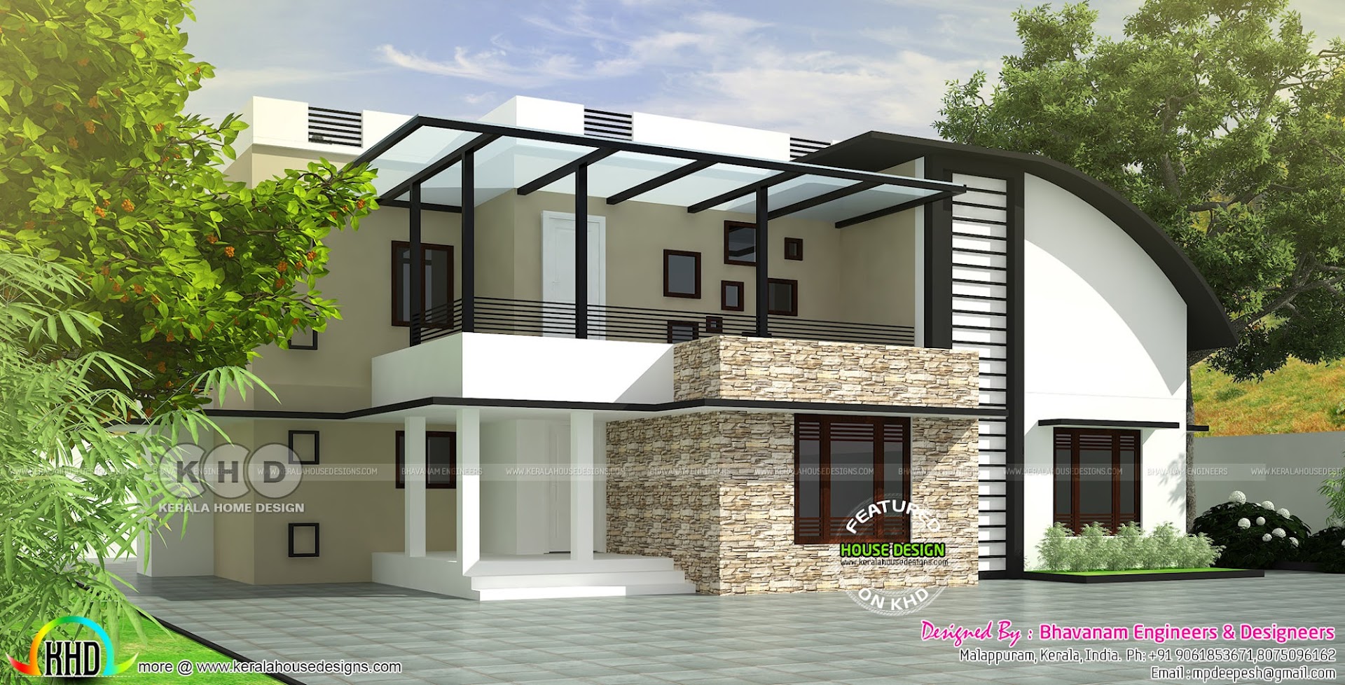  Curved  roof  mix modern  house  plan  Kerala home  design  and 