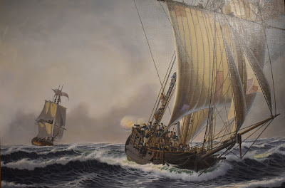 Sloop Providence, John Paul Jones, Pursued by HM Frigate Solebay and Firing a Swivel Cannon