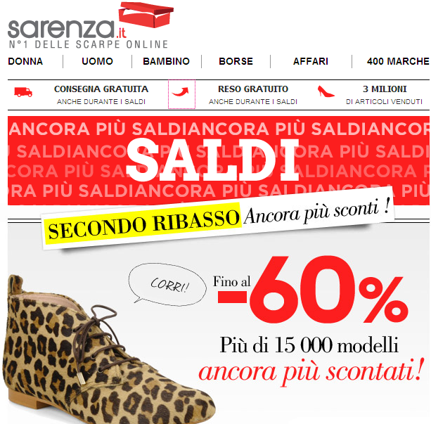 Continuano i super saldi sul sito SARENZA.it, il piÃ¹ grande negozio ...