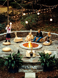 circular stone backyard firepit design ideas