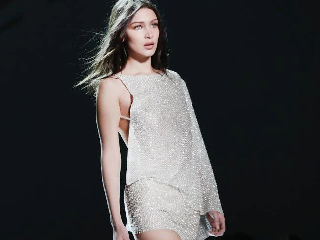 Bella Hadid goes braless in Swarovski encrusted dress for the Alexandre Vauthier Paris Fashion Week Show