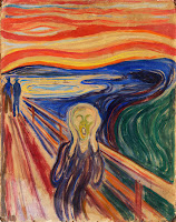 The Scream c.1893, originally Skrik (Shriek) by Proto-Expressionist Norwegian painter Edvard Munch, is symbolizing anxiety.
