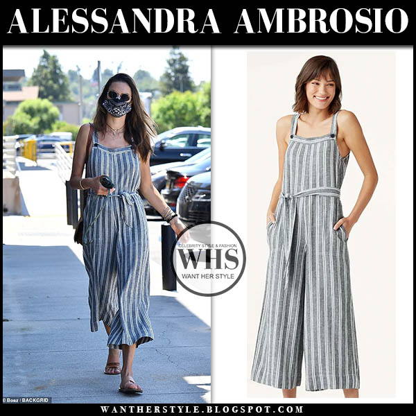 Alessandra Ambrosio in striped linen jumpsuit