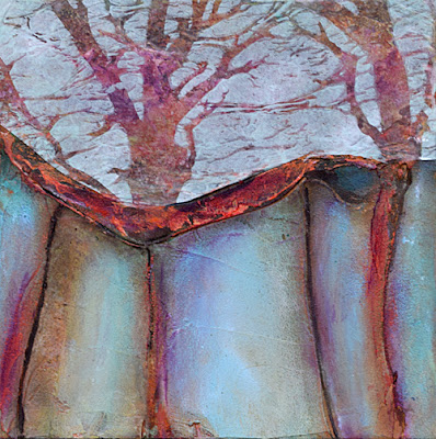 collage, acrylic painting, trees, texture