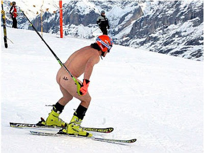 I only have one example of a skier with a tattoo. There were loads but this 
