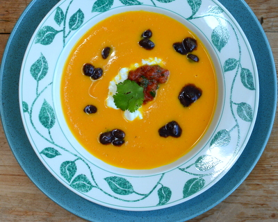 Deep Mexico Carrot Soup with Tomatillo & Lime, another healthy soup ♥ AVeggieVenture.com, simple and colorful, served hot or cold. Low Carb. Weight Watchers Friendly. Vegan.  Gluten Free. Whole30 Friendly. And ... delicious!