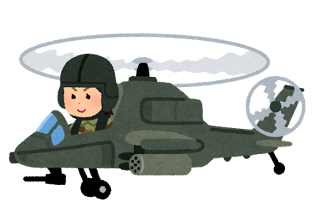 戦闘ヘリコプターに乗る人のイラスト（女性）