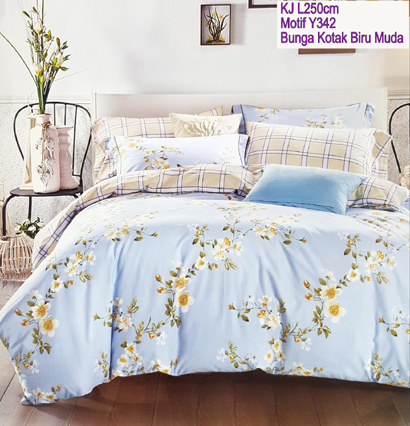 Sprei Tencel Motif Bunga Kotak Biru Muda