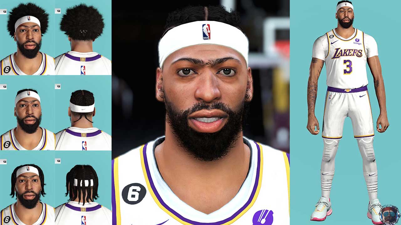 NBA 2K23 Anthony Davis Cyberface with Multiple Hairstyles
