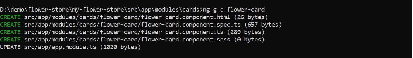 run cli command ng g c flower-card to generate the component in angular